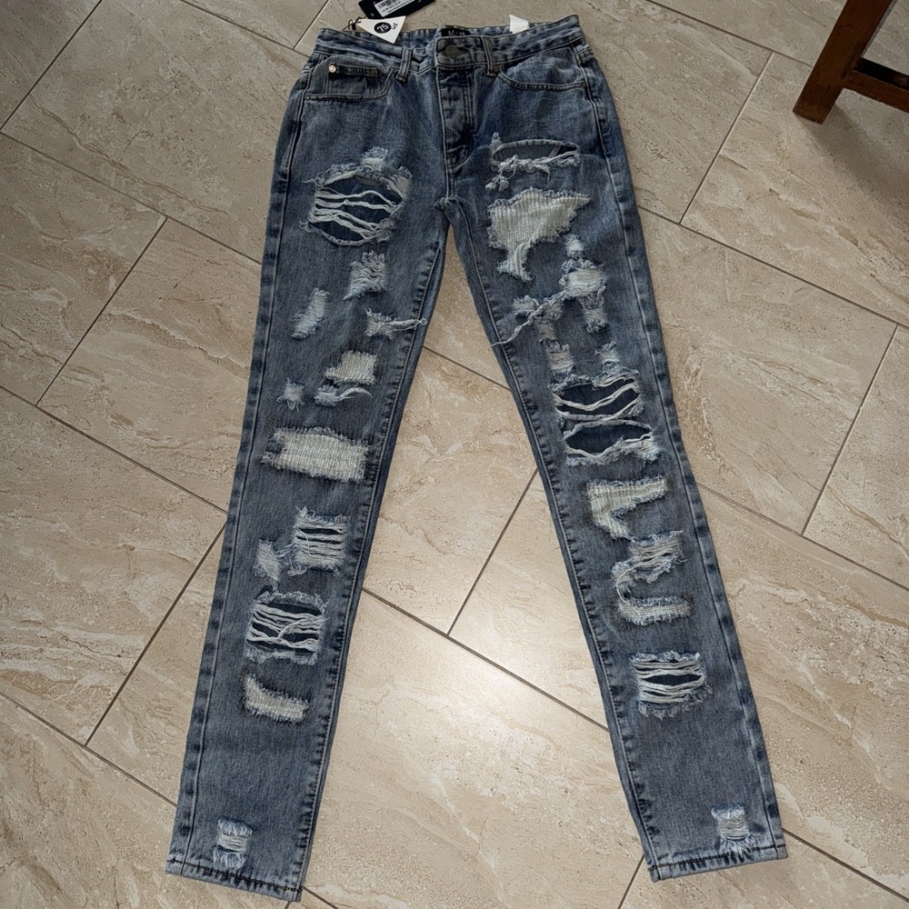 Boohooman Womens Denim 30R Ripped Jeans Distressed NEW Not Much‎ Stretch 5221
